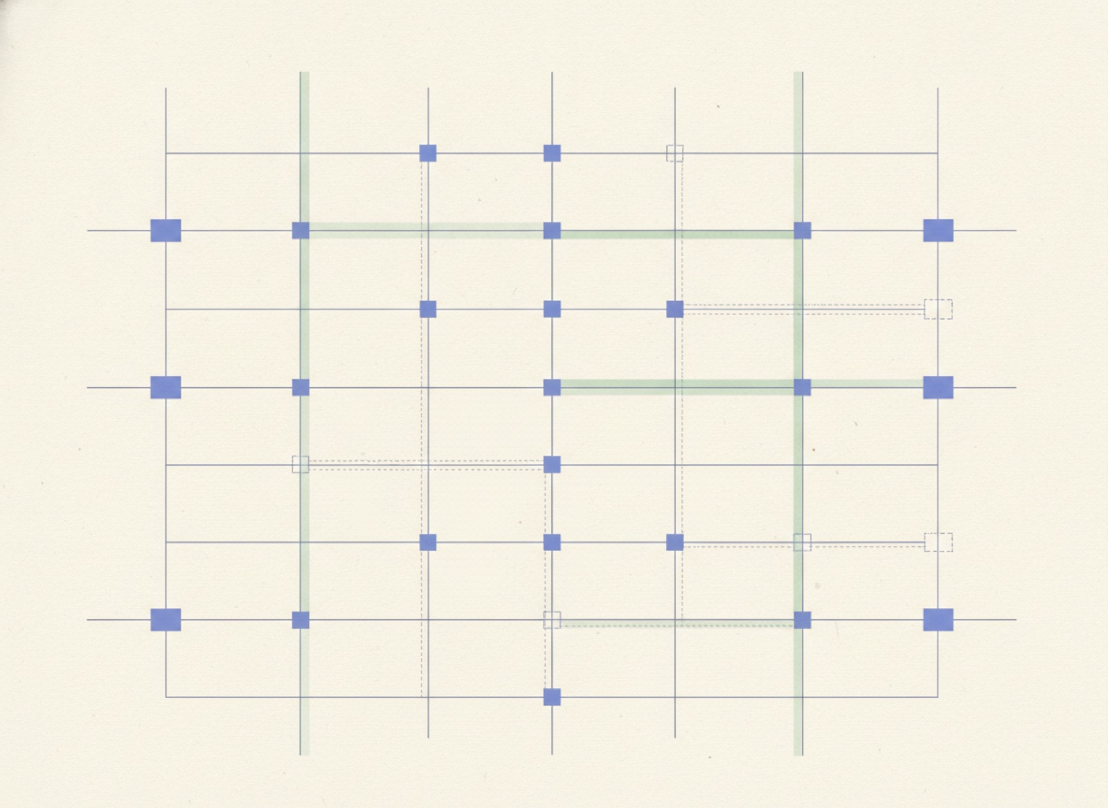 A floor shown twice: the extracted draft model in a browser 3D view on one side, and the fitted vector plan on the other, with wall segments and detected columns marked.