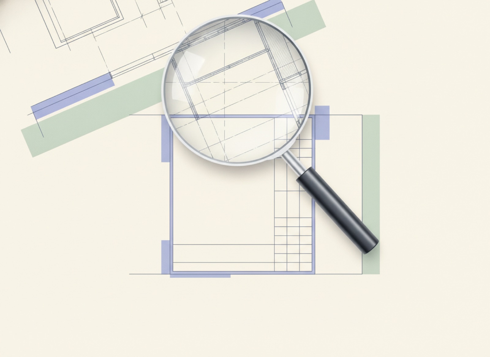 An extracted floor plate with each wall segment measured individually and shaded by role — exterior envelope, core, and internal partitions — and detected columns marked with the evidence behind each detection.